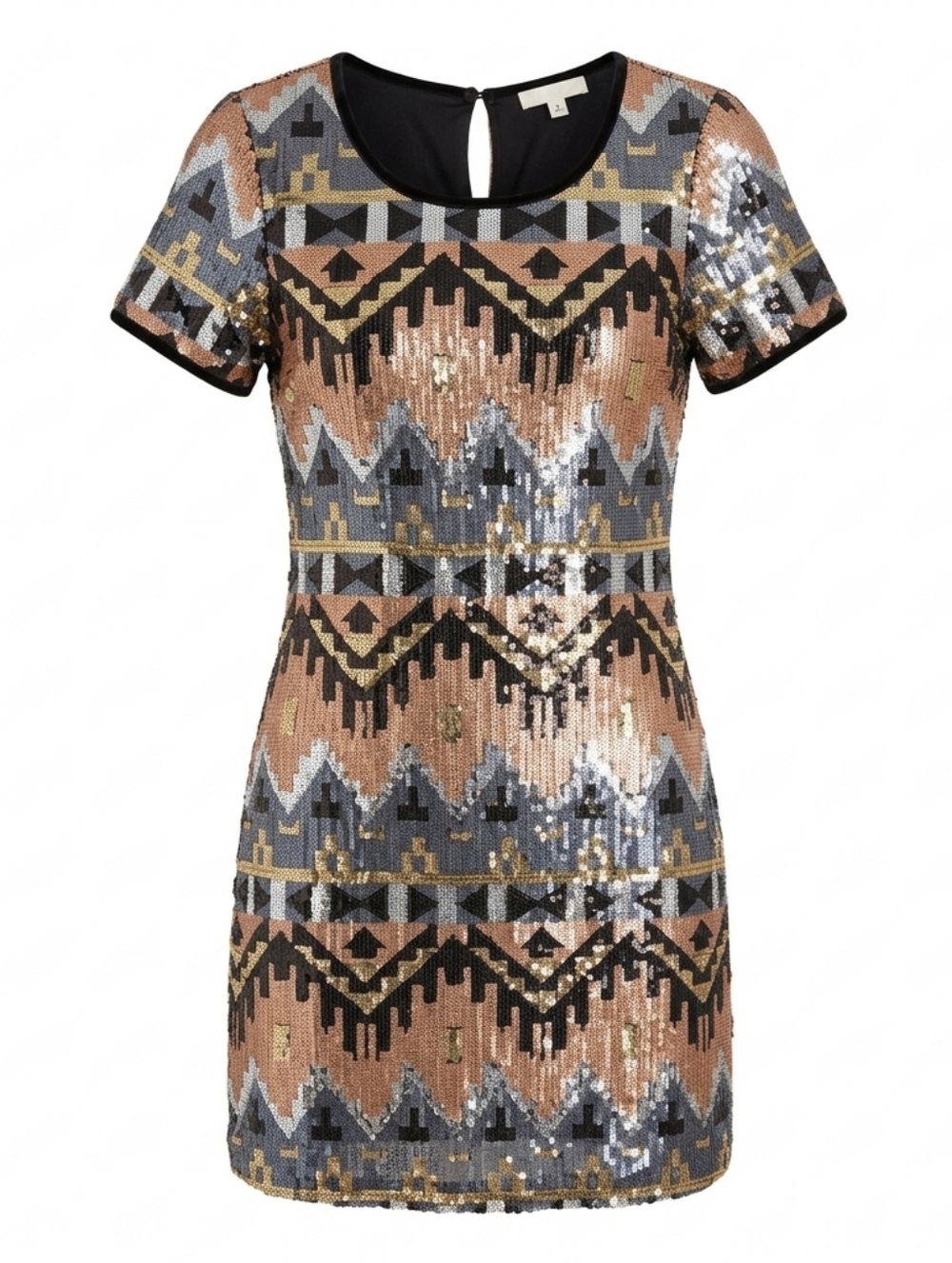 Sugarlips Metallic Geometric Sequin Mini Dress - Rose Gold, Black, Silver